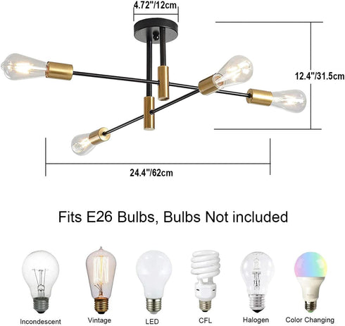 4 Modern Sputnik Chandelier Ceiling Light Lights, Creative Semi Flush Mount Ceiling Light for Bedroom, Living Room