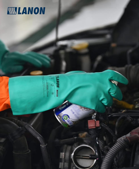 LANON 3 Pairs Nitrile Chemical Resistant Gloves, Reusable Heavy-Duty Rubber Gloves for Acid and Oil Protection