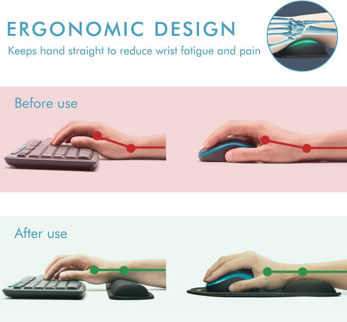 Set (2 Pack) VAGAU Premium Keyboard Wrist Rest and Mouse Pad Wrist Support, Ergonomic Memory Foam for Office, Laptop