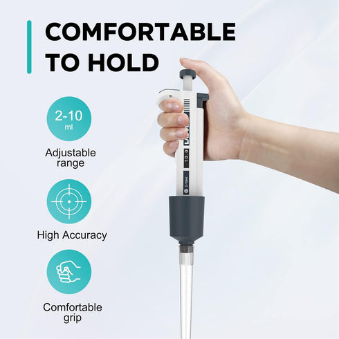 LAB FISH 2-10ml Capacity Laboratory Micropipette, High Accurate Single Channel Pipettor with 20pcs Tips Set