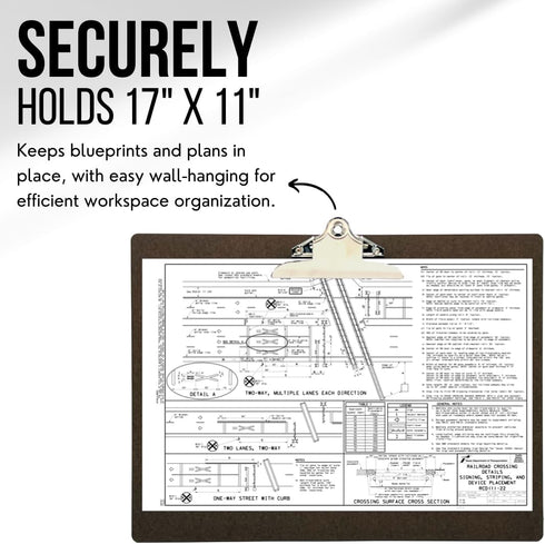 Professional Hardboard Clipboard - 17" x 11" Paper Holder, Jumbo Clip, Moisture Resistant, Made in USA