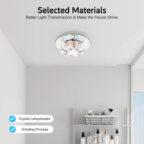 YUASDUU K9 Bulbs Modern Crystal Ceiling Lamps, LED Flush Mount Chandelier Blue-Warm White Pendant Lighting Fixture