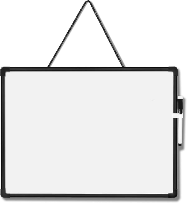 Double-Sided Dry Erase Board 16" x 12", Small Black Frame Hanging Whiteboard for Home, School, Office