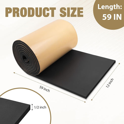 (12" 1/2" 59" Sponge Neoprene Foam Padding Rubber Sheets with Adhesive Foam Sheet Closed Cell Insulation Neoprene