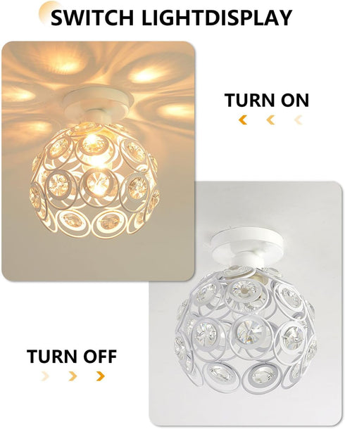 7 White Mini Semi Flush Mount Ceiling Light Hallway Lights Modern Small Metal Acrylic Crystal-Like Chandelier Lamp