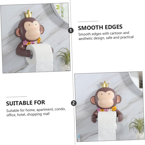 WOONEKY Wall Mounted Monkey Tissue Rack Cartoon Design Toilet Paper Holder Decorative Bathroom Roll Paper Stand Space