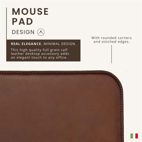 Maruse Italian Leather Mouse Pad, Handmade in Italy, Brown