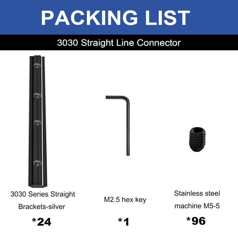 24pcs Seekliny 3030 Straight Connector Corner Bracket Joint Plate, 3030 Hardware T-Slotted Accessories with Screws,