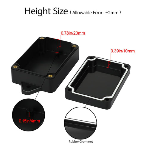 Junction Box Waterproof IP65 ABS Plastic Electric Project Enclosure Black with Fixed Ear (Pack of 2) 3.26"x 2.28"x 1.29"