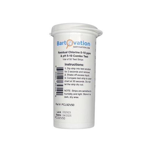 Residual Chlorine 0-10 ppm & pH 5-10 Combo Multi Pad Test, Vial of 50 Strips