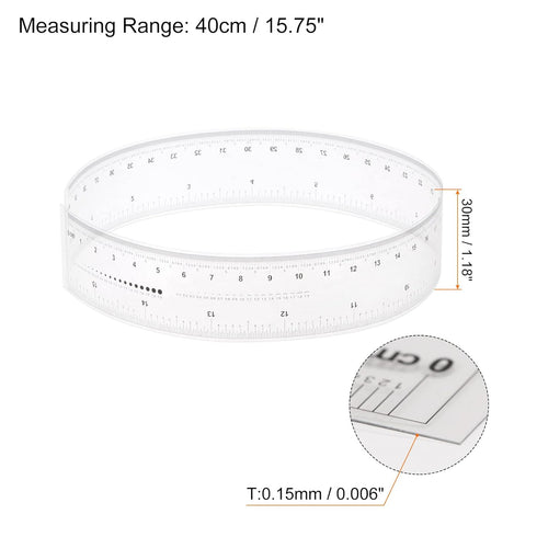 Film Flexible Ruler 16 Inch 0.1mm Scale PET Plastic Covered Folding Straight Ruler Calibration Soft Ruler Measuring Tool for Factory, Transparent