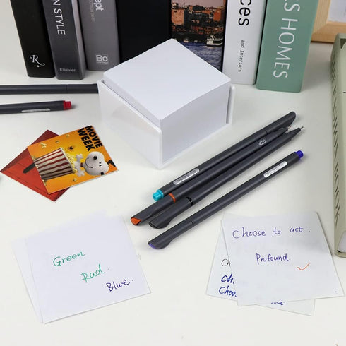 White Sticky Notes Cube Dispenser, 3x3 Inch Memo Holder, PS Notepad Organizer for Home and Office Desk Organization