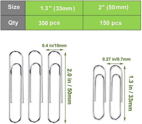 Vinaco Smooth Silver Paper Clips, Medium and Jumbo (1.3 inch & 2.0 inch), Durable and Rustproof for Office and School
