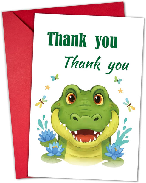 TNCDJKPA Cute Crocodile Thank You Card with Red Envelope - Watercolor Alligator Thanks