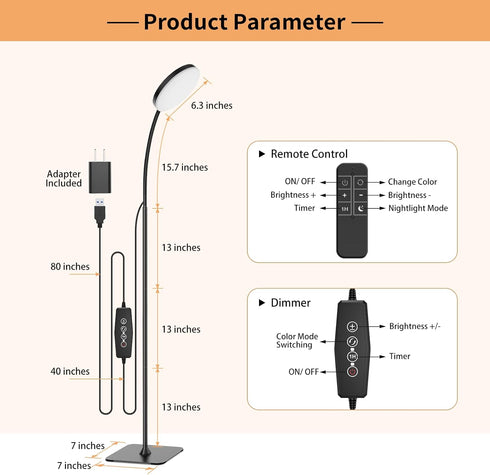 Mojimdo 168 2-in-1 360 [3 10 10W LED Floor Lamp with Remote Control, Convertible Floor/Desk Lamp, Adjustable Gooseneck