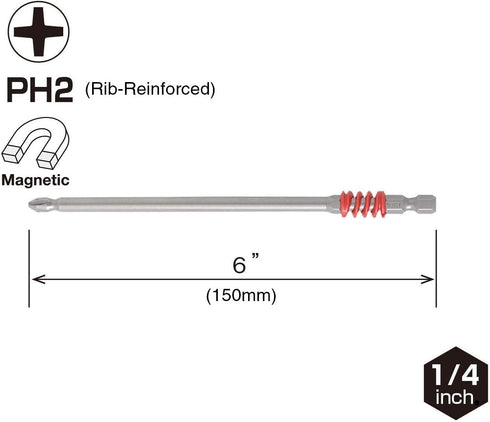 VESSEL RIB reinforced Neck Torsion Power Bits PH2X150 1PC (Carded) by VESSEL