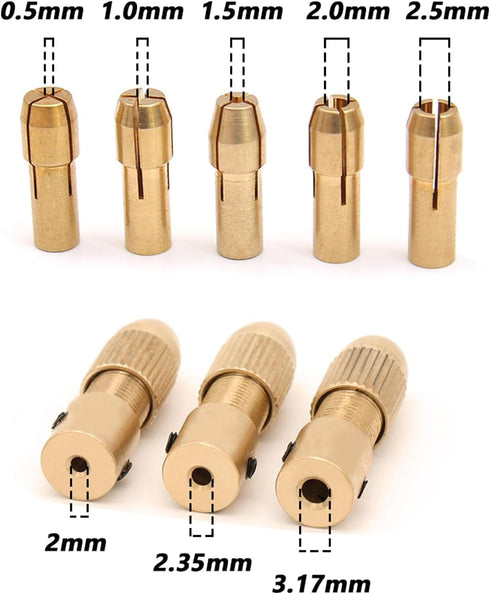 Mesee 3 Sets 0.5-3mm Brass Drill Chuck, Small Electric Drill Bit Collet Set with Allen Wrench