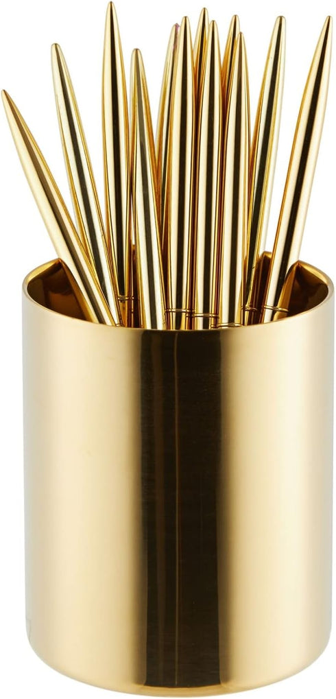 Juvale Gold Desk Organizer Holder for Pen and Pencil, Metal Makeup Brush Holder (3.2 x 3.9 In) - Gold Accessories