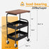 Rolling Cart with Wooden Tabletop, 3 Tier Metal Utility Cart, Lockable Wheels for Kitchen, Office, Bedroom (Black)