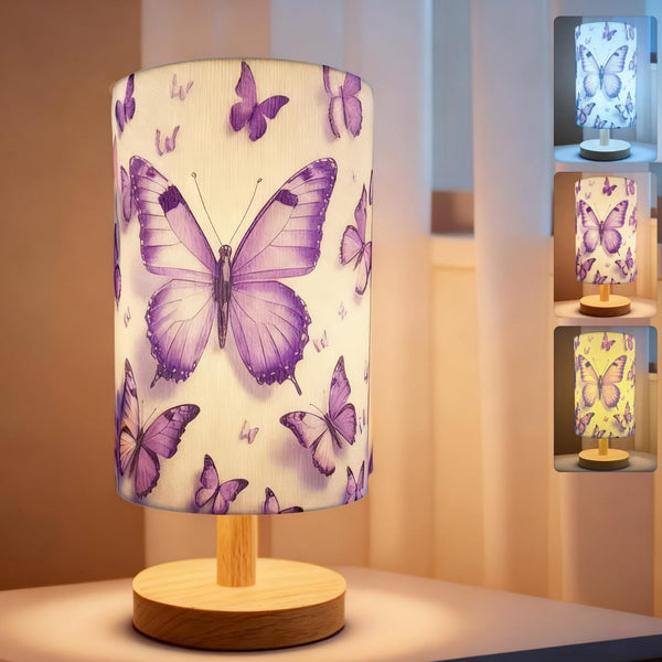 Butterfly Lamp, Butterfly Lamps for Girls Bedroom,3 Color Night Light Wood Nightstand
