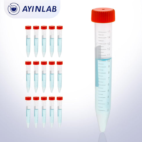AyinLab 15ml Microcentrifuge Tubes, 200pcs Sterile Polypropylene Test Tubes with Leak-Proof Snap Caps