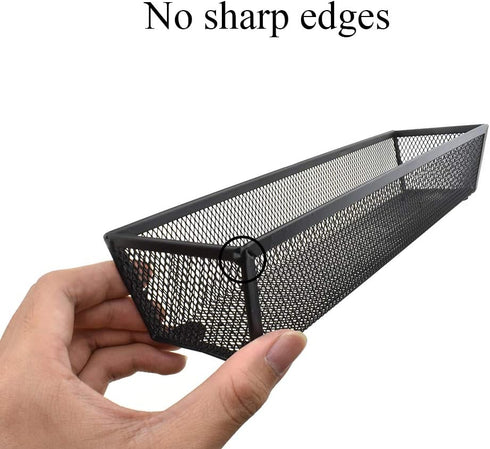 HAHIYO Stackable Mesh Tray Cup, 12 x 3 x 2 inches, Sturdy Container for Desk Drawer Organizer (2 Pack, Black)