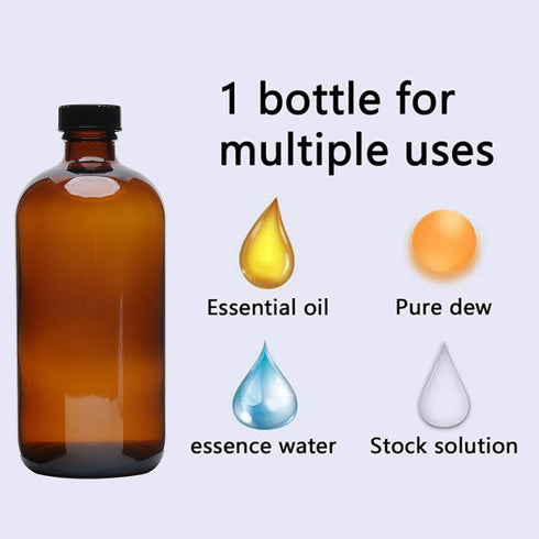 2pcs 16oz Amber Glass Boston Round Bottles with Air Tight Seal, Perfect for Storing Condiments and Homemade Oils