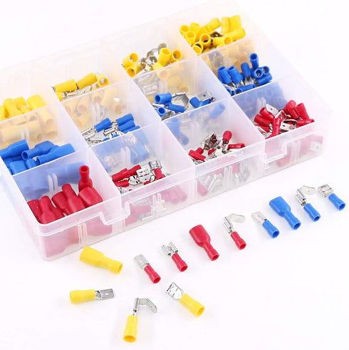 Hilitchi 255Pcs Fully Insulated Female/Male Spade Quick Wire Crimp Terminals Connectors Kit, 22-16/16-14/12-10AWG