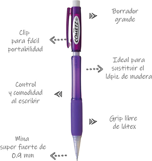 Pentel Cometz Automatic Pencil, 0.9mm, Violet Barrel, Box of 12