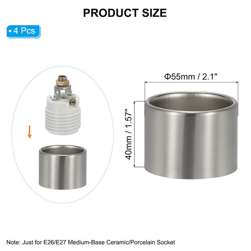 4pcs E26 E27 1-1/2 Inches 40mm 1.57" PATIKIL Light Socket Shade Ring, Medium Base Metal Sockets Lock Ceramic/Porcelain