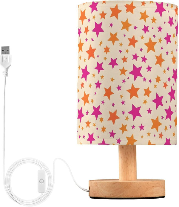 Bedside Table Lamp for Bedroom Orange Pink Star Nightstand LED Light Lamps