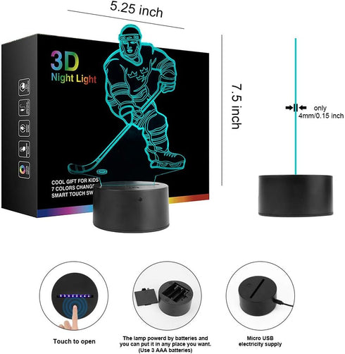 3D 7 Ticent Hockey Player Night Light, Hockey Lamp Lighting Lights for Kids LED Color Changing Touch Table Desk Lamps