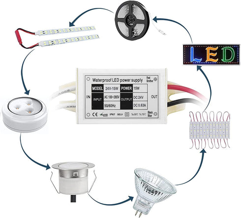 15W 24V IP67 24 110V/220AC-DC 24V G4/MR11/MR16 Bulbs (4-Pack) Lustaled LED Power Supply Waterproof Volt LED Transformer