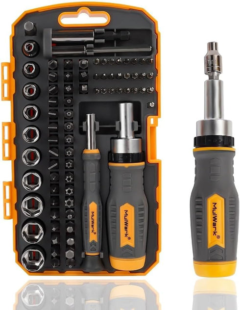 MULWARK Screwdriver Bit Set & Socket Kit, 77-Pieces Ratcheting Screwdriver Set with