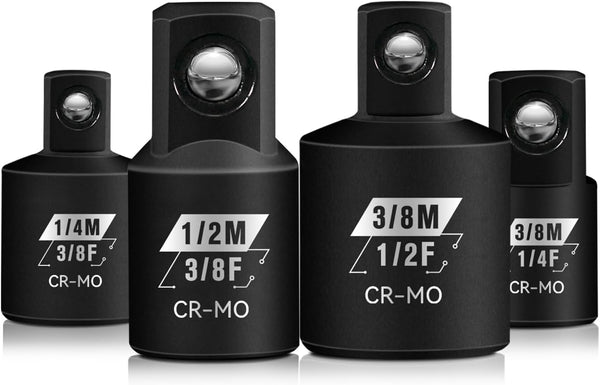 4 Piece Impact Socket Adapter Set, 1/4" 3/8" 1/2" SAE Drive Adapter Set, Square Reducer Conversion Set for Impact Wrench