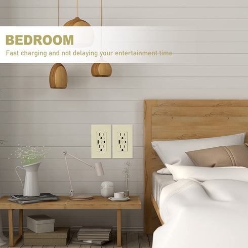 Micmi USB Outlet with C + A Wall Dual High Speed Receptacle, 15Amp 125Volt, Smart 4.8A Fast Charging, Tamper Resistant,