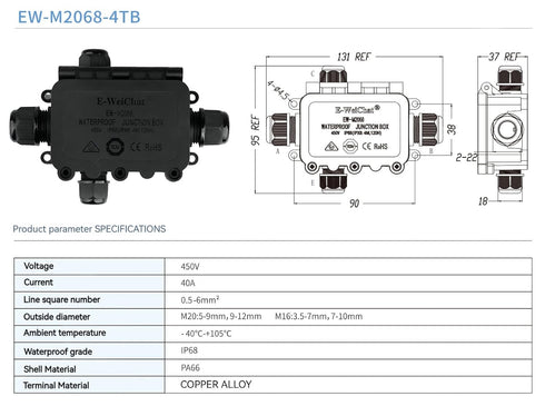 SZFUDIGO PA66 IP68 4 4 Sets Black Nylon Way B Waterproof Junction Box, Includes of Waterproof Rubber Plugs, Suitable