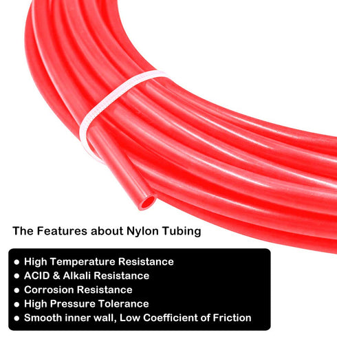 Beduan 8 mm OD Pneumatic Air Line Tubing Nylon Hose for Fluid Transfer or Air Brake System, 32.8ft Red