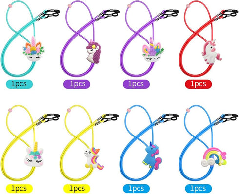 ZXSWEET 8PCS Kids Glasses Strap, Unicorn Rainbow Adjuster Stretchy Eyeglass Strap for Girls and Boys
