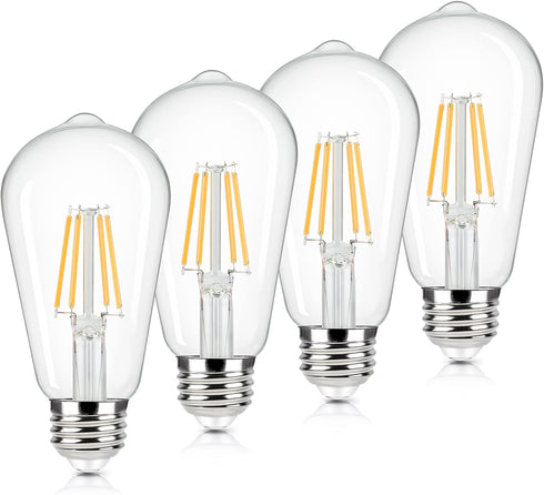 Brightever 4-Pack Vintage LED Edison Bulbs, 6W ST58, 60W Equivalent, 2700K Warm White, Clear Glass Style