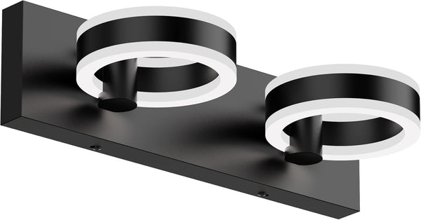 LED Bathroom Light Fixtures,15inch Black Vanity Lights, Modern 2 Light Acrylic Wall