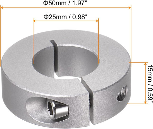 HARFINGTON 2pcs Aluminum Alloy Shaft Collar Set, 25mm Bore, 50mm OD, 15mm Width, for Wheel Barrow Axle, Gearbox