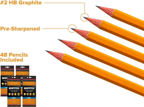 Bostitch Office Premium #2 Pencils, Pre-Sharpened, HB Graphite, American Cedar Wood, 48-Pack