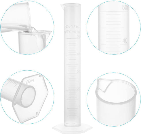 20 Pack 50 ml Graduated Cylinder Set, Clear Plastic Graduated Cylinder for Hydrometer Test Tubes