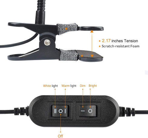 LEPOWER Clip on Light/Reading Lights/Book Light/Desk Lamp Color Changeable/Night Lights Clip on for Desk, Bed Headboard