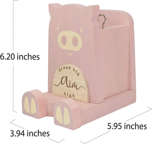 Wood Multipurpose Eyeglass Phone Pen & Pig Pencil Holder, Desk Box Organizer Accessories Decor, Home Office Desktop