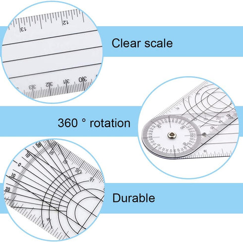Clear Plastic Goniometer Angle Measuring Tool, 7'' Folding Ruler for Woodworking and Office Use