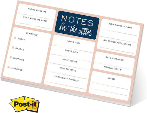 Babysitter Notepad, 50 Pages with Sticky Note Adhesive on Back