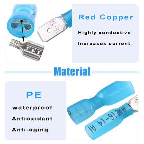 100PCS Insulated Heat Shrink Spade Connectors,Female/Male Quick Disconnect Wire Connector,16-14AWG Electrical Wire Crimp Terminals Kit