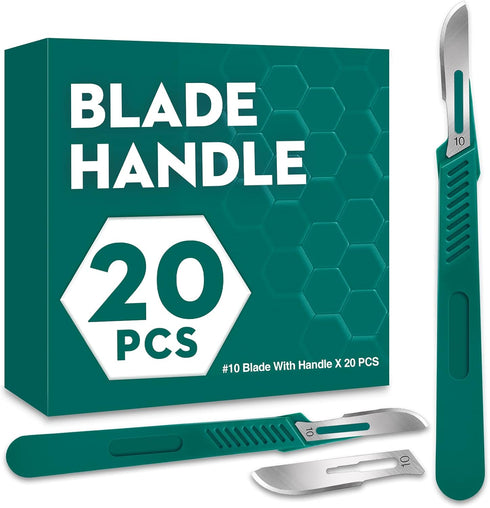 20 PCS Scalpel Blades with #10 Scalpels, Disposable Blades with Protective Cover for Laboratory Cutting